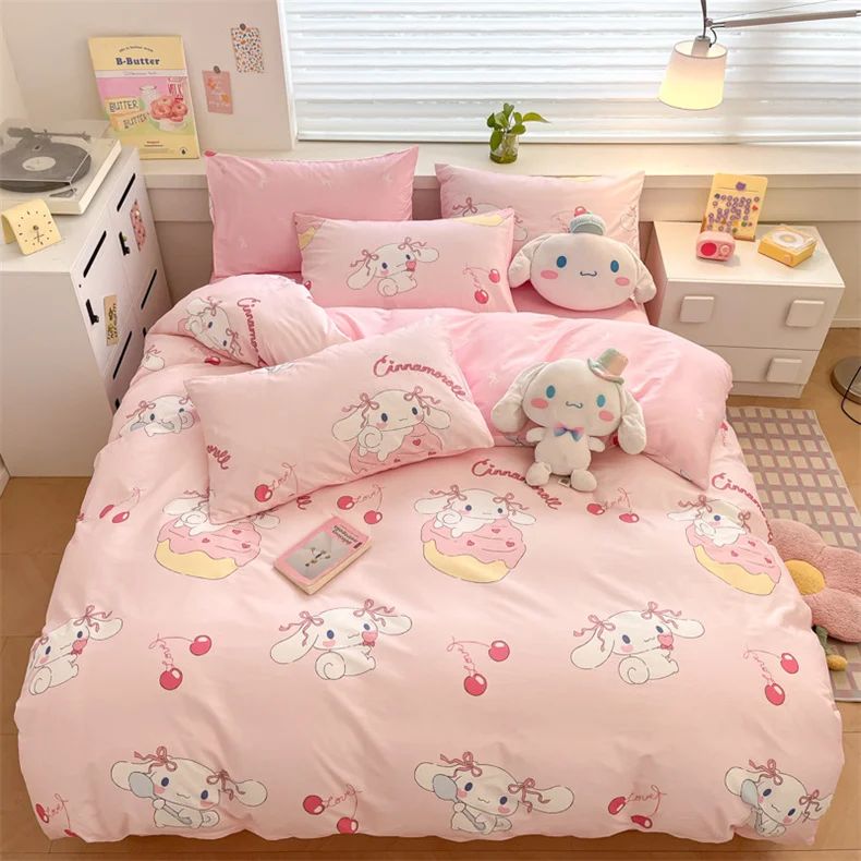 Capa de Edredom Kuromi Melody Desenho Animado Hello Kitty Cinnamoroll Conjunto de Cama Infantil Dormitório Estudantil Capa de Edredom Fofa Decoração de Quarto