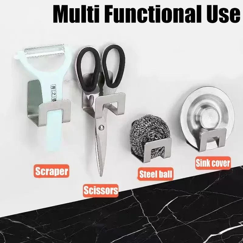 Kitchen Sponges Holder Stainless Steel Sink Sponges Drain Drying Rack Self Adhesive Storage Holder Wall Hooks Kitchen Organizers