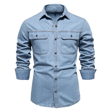New Autumn 100% Cotton Men's Denim Shirts Solid Color Long Sleeve Cowboy Jean T-Shirt Coat Fashion Casual Fit Shirts for Men