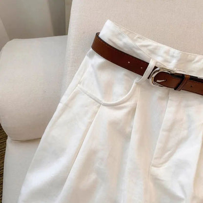 White Wide Leg Jeans High Waist Casual Loose Women's Denim Pants Folded Design Versatile plus Size Floor-Length Trousers