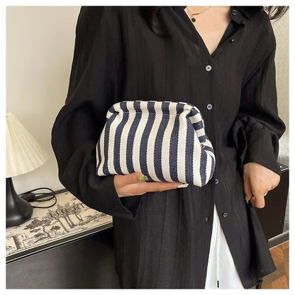 Casual Colorblock Bag Ladies Ruched Cloud Purse Summer Woven Crochet Purses for Women Beach Clutch Handbags 2025 Dumpling Hobo