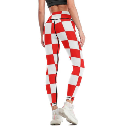 Red and White Checkered Leggings sport set active wear Women's fitness sportswear gym Womens Leggings