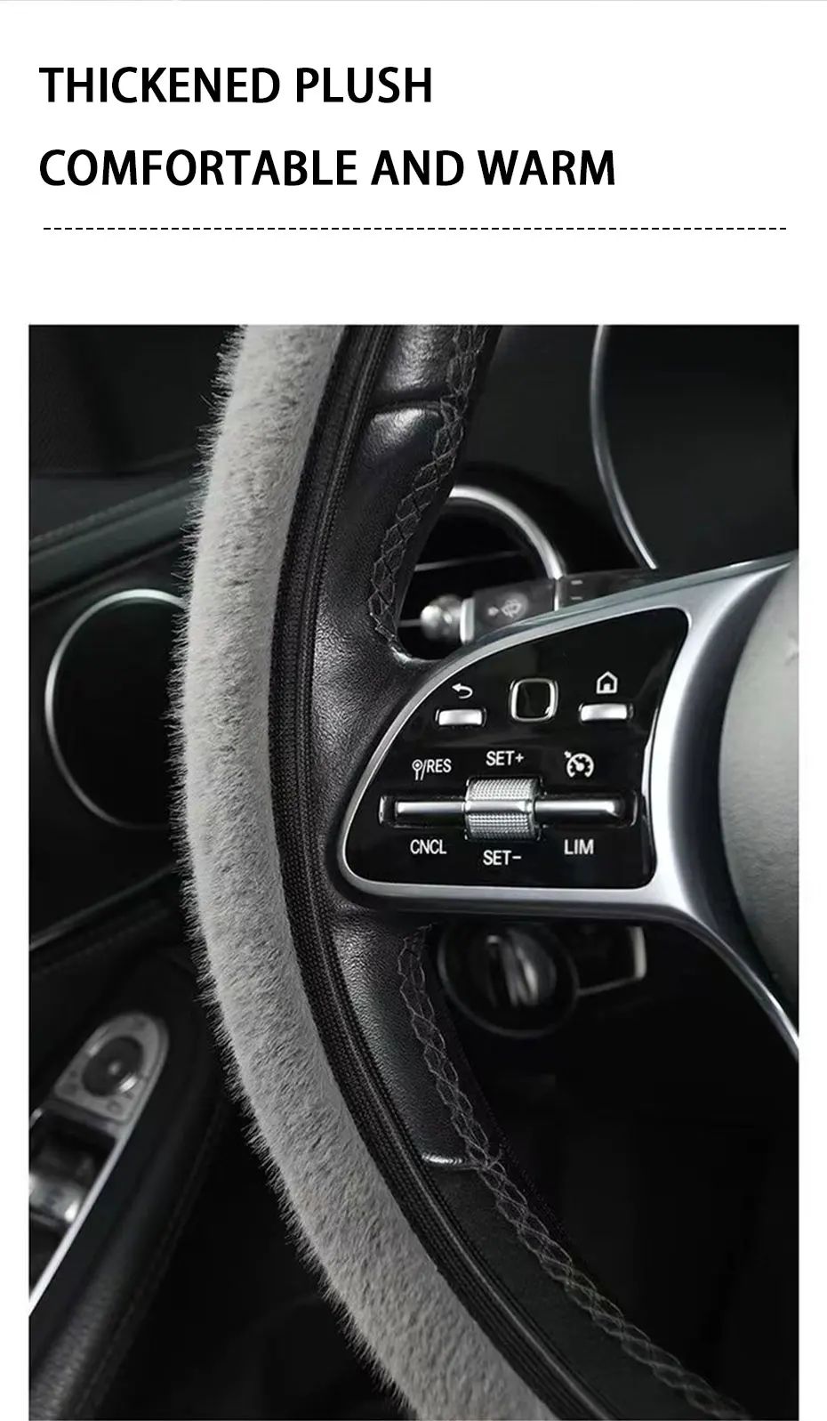 1 peça de capa de volante de pelúcia imitação de pele de vison elástica antiderrapante e quente para volante de carro