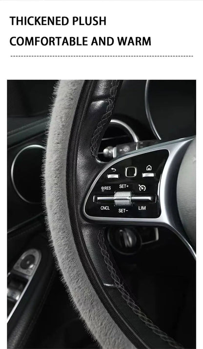 1 peça de capa de volante de pelúcia imitação de pele de vison elástica antiderrapante e quente para volante de carro