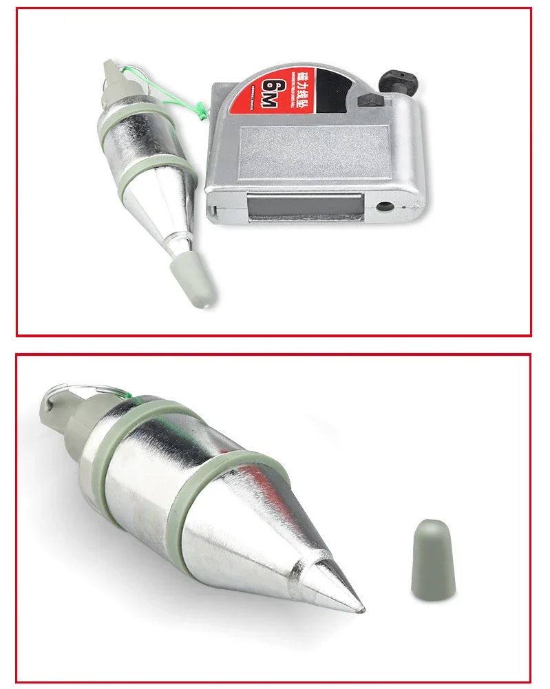 Prumos Magnéticos de 320g, Carretel de Linha Retrátil de 6 Metros com Base Magnética para Engenharia, Construção, Ferramenta de Prumada