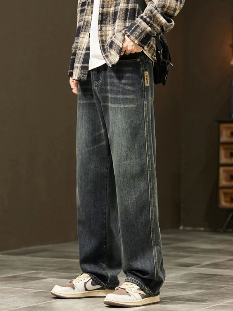 Streetwear Vintage Jeans Men's New Personality Thin Fashion Personalized Loose Trousers Casual Straight Wide Denim Pants Male
