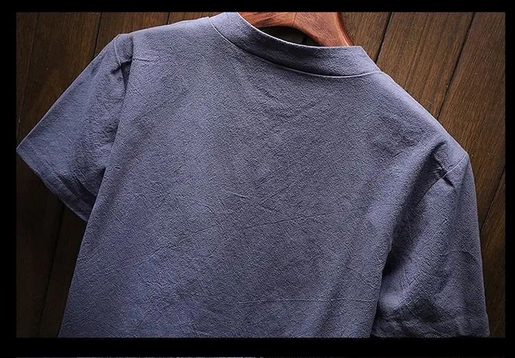 Men's Summer Loose-fit Short Sleeve Linen T-shirt Cotton Linen Body Solid Color Breathable V-neck Thin Top