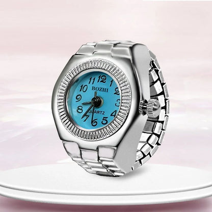 Vintage Punk Finger Watch Mini Elastic Strap Alloy Watches Couple Rings Jewelry Clock Retro Roman Quartz Watch Ring Women Men