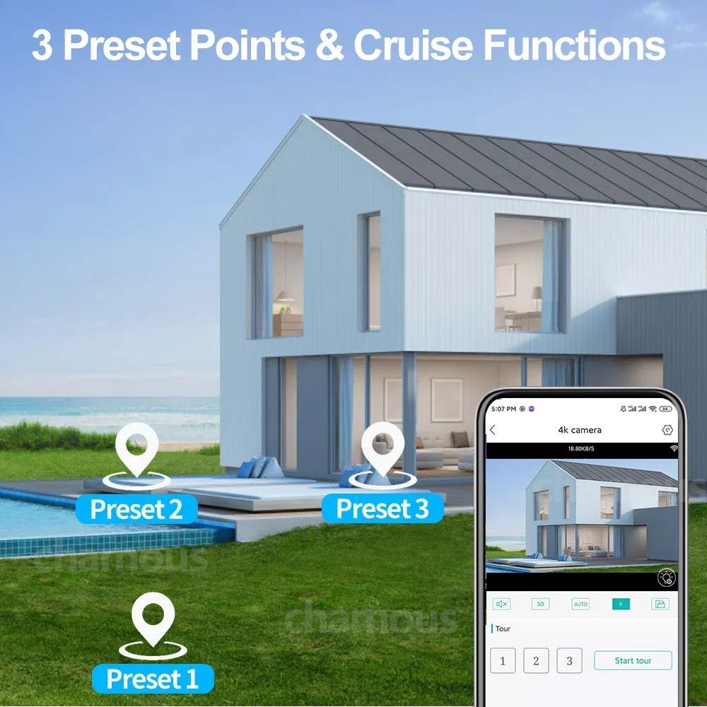 9MP Three Lens Dual Screen PTZ ICsee Alexa NVR Security CCTV WiFi Camera Outdoor8X Zoom Security Camera 4K Video Surveillance