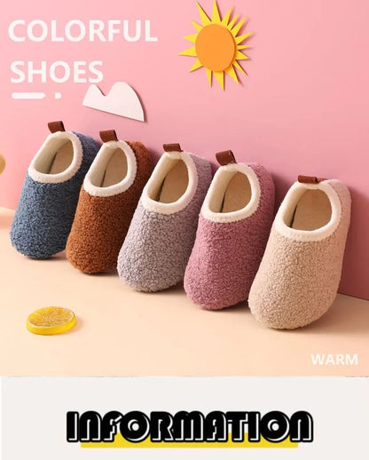 Children Cotton Slippers Solid Warm Kids Winter Home Shoes Boys Girls Plush Floor Shoes Indoor Soft Sole Anti-slip Cotton Shoes