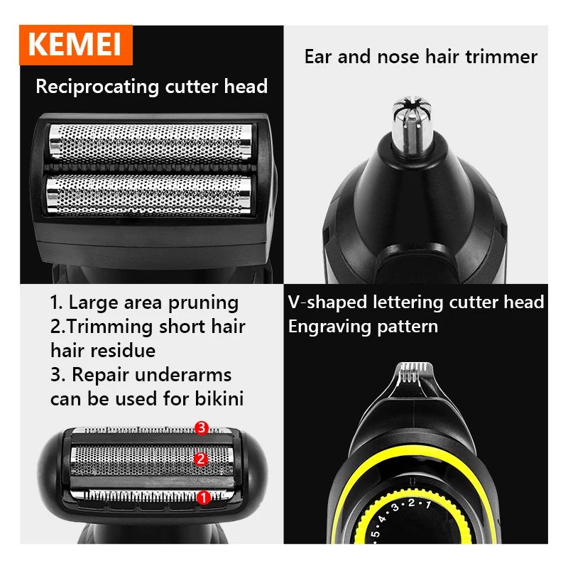 Kemei Electric Hair Clipper Multifunctional Men's Trimmer Electric Shaver Men's Razor Nose Trimmer KM-696 Hair Clipper