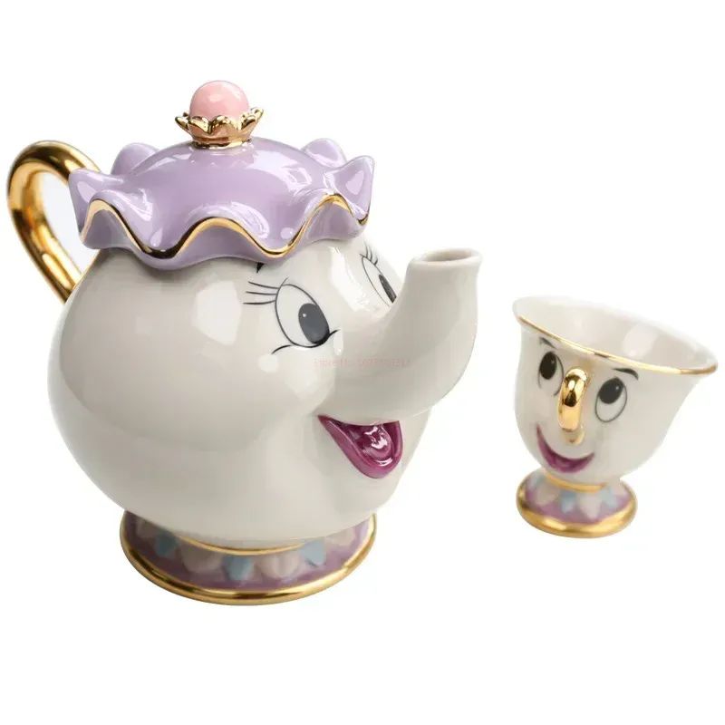 Disney Teapot Cute Cartoon Beauty And The Beast Coffee Pots Mug Mrs Potts Chip Cup Tea Cup Pots One Tea Set Droshipping Desk Gif
