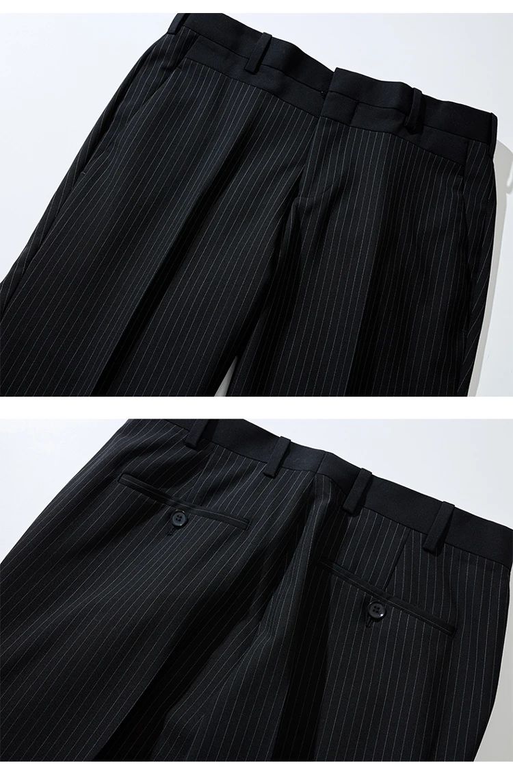 Calça Casual Masculina Listrada Preta Nova de Verão 2025, Calça Slim da Moda na Altura da Panturrilha, Tamanhos 28-35