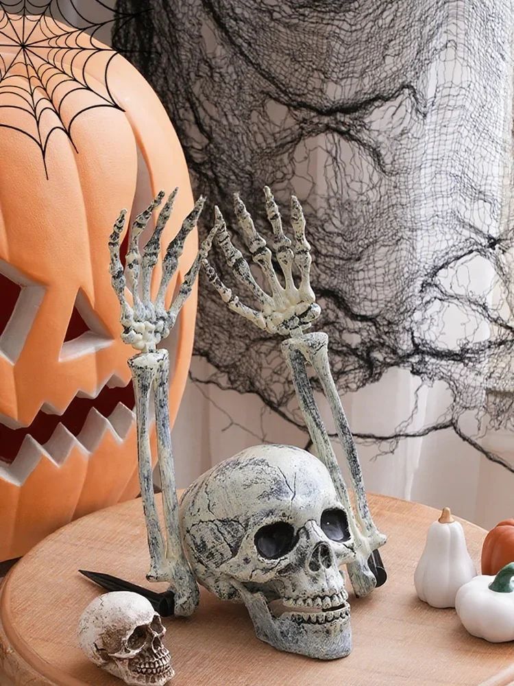 Halloween Realistic Skull Skeleton Head Human Hand Arms for Halloween Party Home Garden Lawn Halloween decor Skeleton Stakes