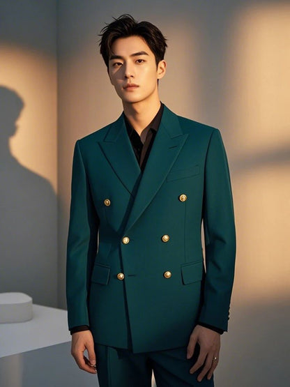 2025 Suit (Blazer+ Trousers) Men's Fashionable Gentleman Business Double-breasted British-style Banquet Host Casual Wedding Suit