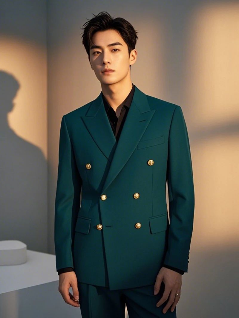 2025 Suit (Blazer+ Trousers) Men's Fashionable Gentleman Business Double-breasted British-style Banquet Host Casual Wedding Suit