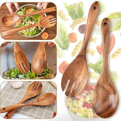 2pcs Salad Spoons 10-inch Durable Acacia Wood Cutlery Set Salad Mixer Fork And Spoon Salad Servers Spcoons Cooking Utensils