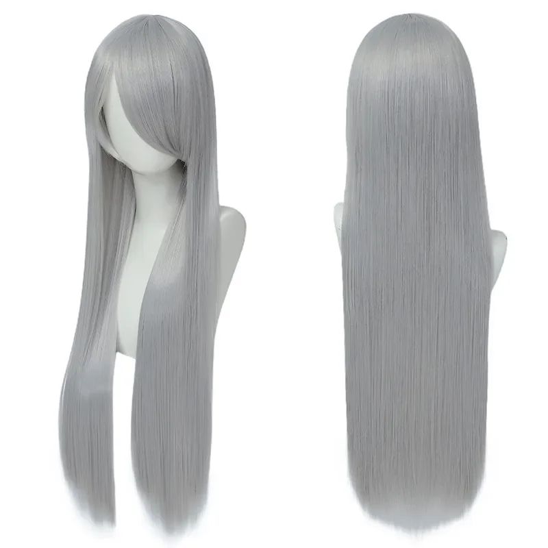 QQXCAIW Peruca Colorida Longa Lisa Sintética Branca Roxa Preta para Cosplay 80cm para Homens e Mulheres