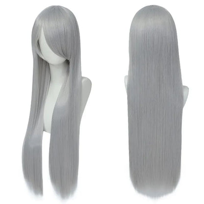 QQXCAIW Peruca Colorida Longa Lisa Sintética Branca Roxa Preta para Cosplay 80cm para Homens e Mulheres