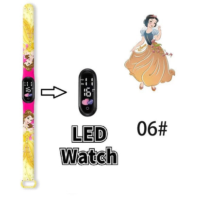Disney Princess Kids Digital Watch Cartoon Action Figure Snow White LED Touch Waterproof Electronic Watch Toys for Children