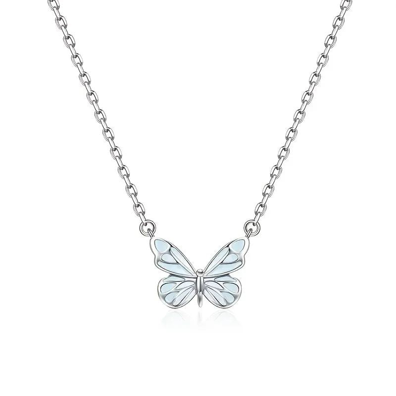 2025 Novo Colar Borboleta Feminino Simples Luz Luxuosa Moda Novo Azul Luminoso Borboleta Corrente Clavícula Presente de Festa Feminino
