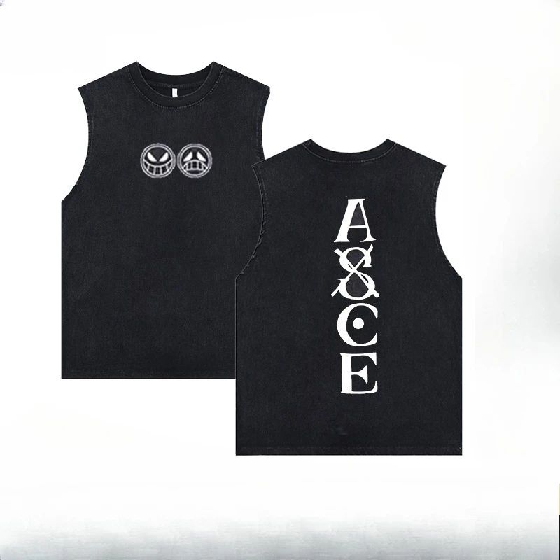 Luffy printed anime fitness vest summer new men s vest Y2k women s washed casual sleeveless shirt streetwear Harajuku