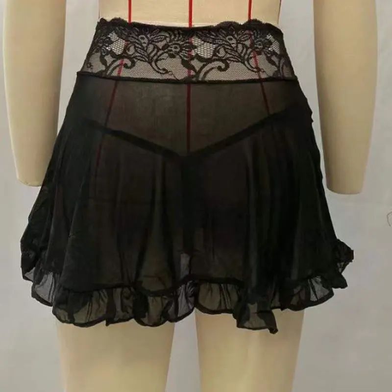 Casual Above Knee Black Miniskirt Summer Dance Short Skirts Ultra Mini Sexy Skirt for Women Lace Ruffle Skirt Party Club Wear