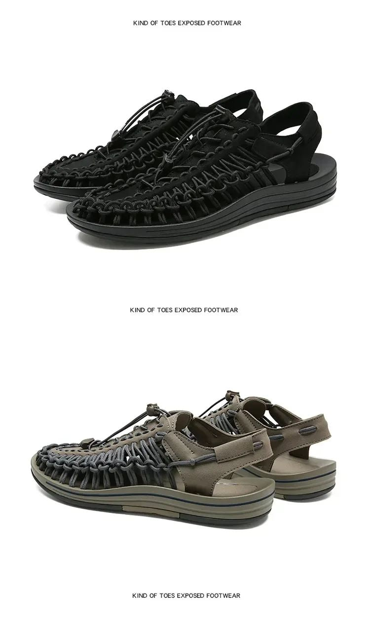 Summer Men Sandals Women Slippers Weaving Design Beach Sandals Breathable Casual Flat Sandals Outdoor Couples Sandals Size 48