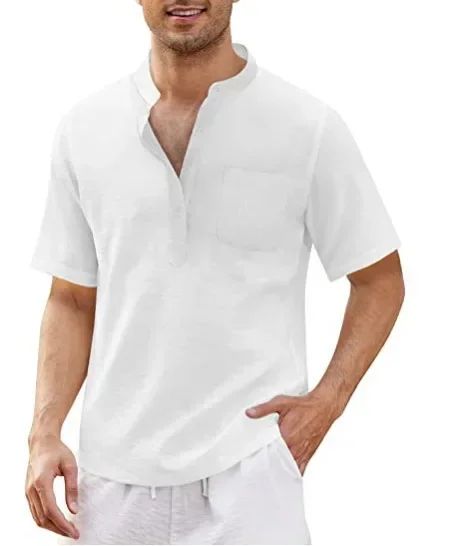 Summer New Men's Short-Sleeved T-shirt Cotton and Linen Led Casual Men's T-shirt Shirt Male  Breathable S-3XL