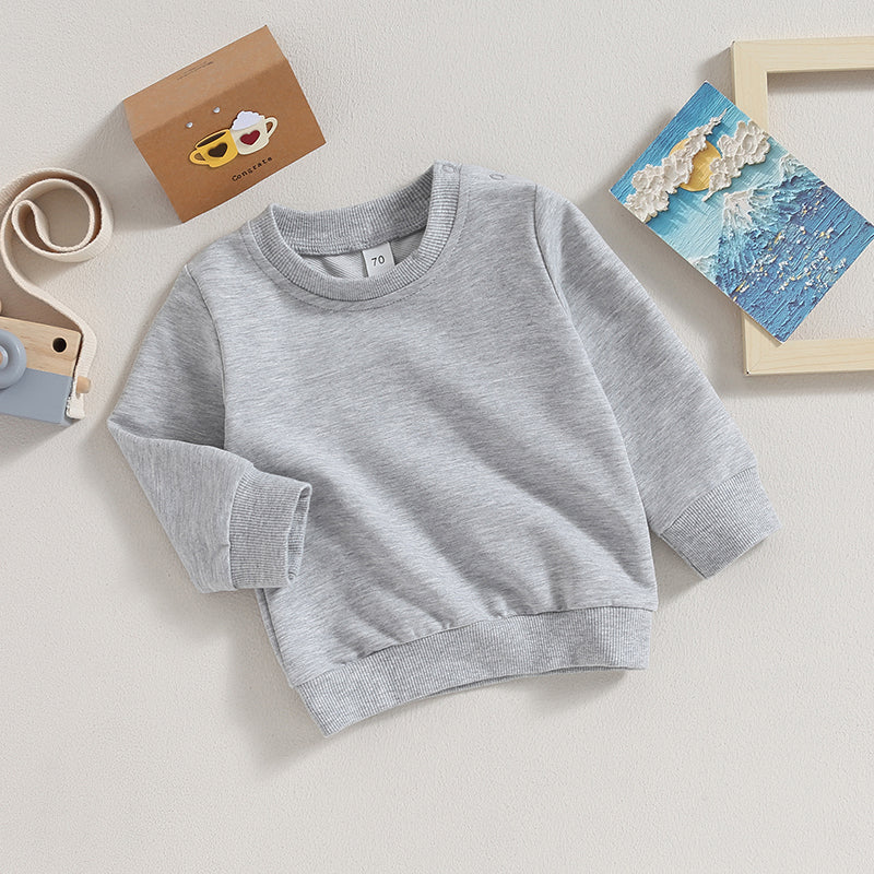 Toddler Baby Boy Girl Long Sleeve Crewneck Pullover Sweatshirt Outfits Solid Color Casual Clothes