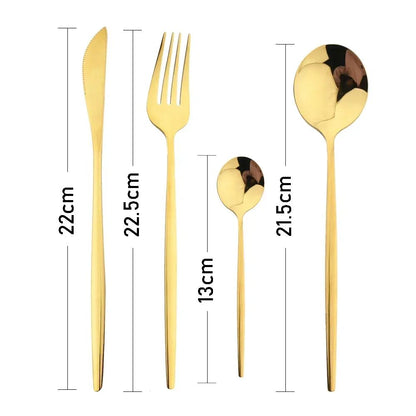 Conjunto de talheres de aço inoxidável banhado a ouro e titânio preto, com 5 peças, cabo com talheres de boca e conjunto de talheres de mesa