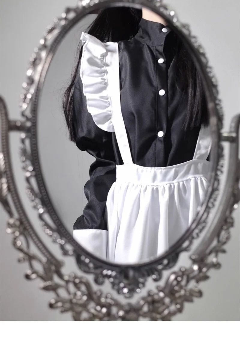 Japanese Style Maid Outfit Black White Long Dress Lolita Unisex Men Women Halloween Costume Uniform Full Set Adults Plus Size
