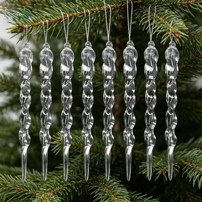 60/12PCS Clear Acrylic Icicle Christmas Ornaments Crystal Hanging Pendant Spiral Strip Icicle for Xmas Tree Wedding Party Decor