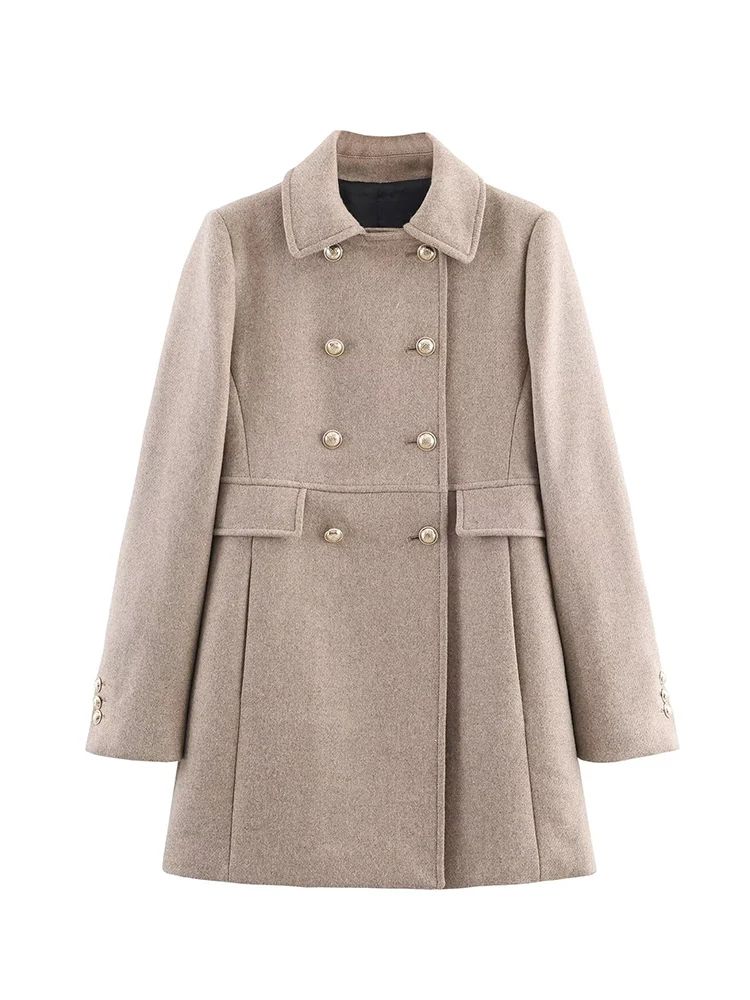 2025 Autumn Winter Women Notched Lapel Double Breasted Overcoat Long Sleeve Elegant High Street Loose Fit Casual Outerwear Jacke