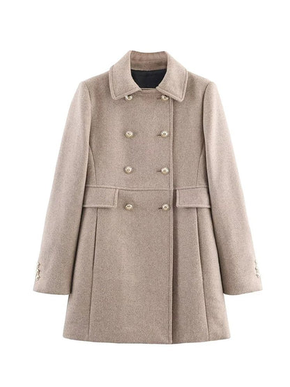 2025 Autumn Winter Women Notched Lapel Double Breasted Overcoat Long Sleeve Elegant High Street Loose Fit Casual Outerwear Jacke