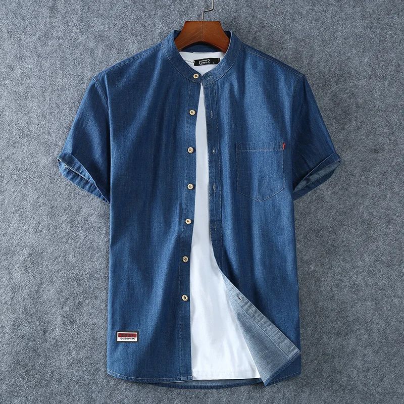 Plus Size L-5XL 6XL 7XL 8XL Men's Cotton Thin Denim Shirts New Summer Short Sleeves High Quality Men Cotton Casual Jean Shirts