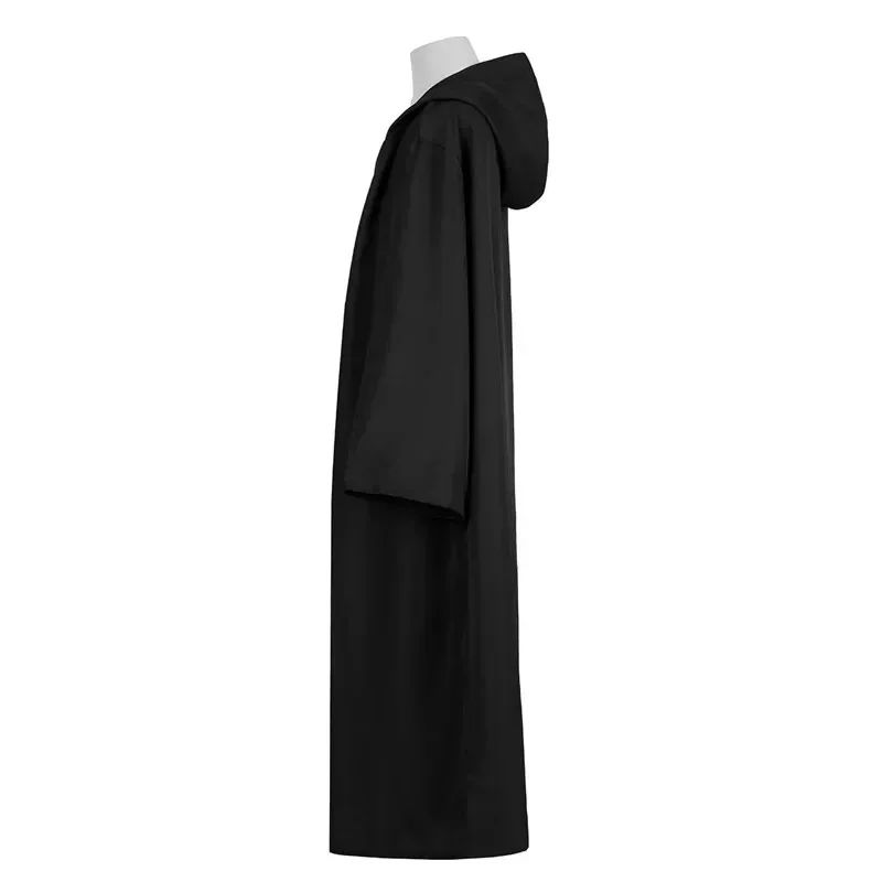 New Halloween Medieval Black Robe Cloak Costume Adult Priest Cosplay Hooded Costume and Scary Spooky Loose Cloak