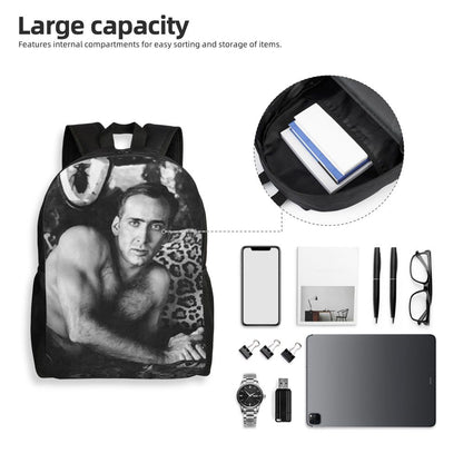 Custom Nicolas Cage Meme Laptop Backpack Women Men Basic Bookbag for College School Student Funny Bags