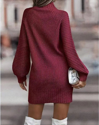 High Neck Long Sleeve Women's Knitted Dress Sweater Autumn Winter New Style Cross-Border Fashion Elegant Classy Female Garment