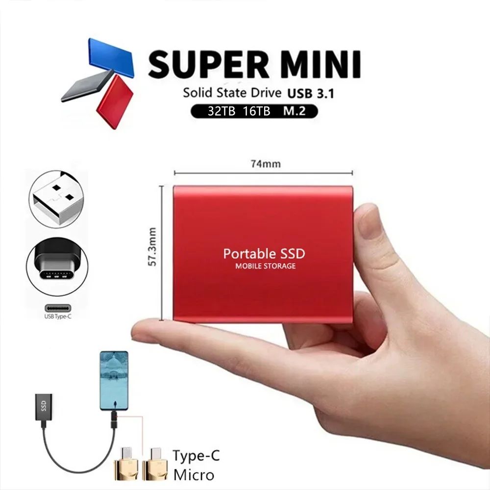Unidade de Estado Sólido Externa de Alta Velocidade 1TB Disco Rígido Externo Portátil SSD 2TB Disco Rígido Externo SSD Para Laptop Mac