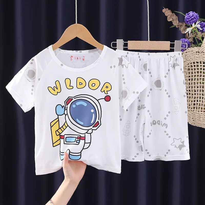 Children's Anime Doraemon Pajamas Set  for Kids Sleepwear Baby Short-sleeve Big Girls and Boys Home Thin Clothes Set Summer