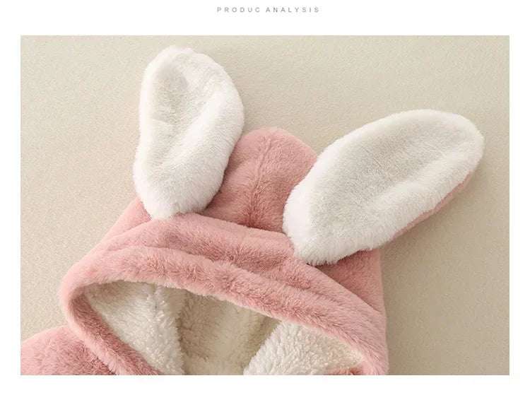 Baby Rompers Winter Warm Coral Fleece Newborn Baby Girl Clothes Cartoon Rabbit Coats Infant Jumpsuit Animal Overalls Pajamas