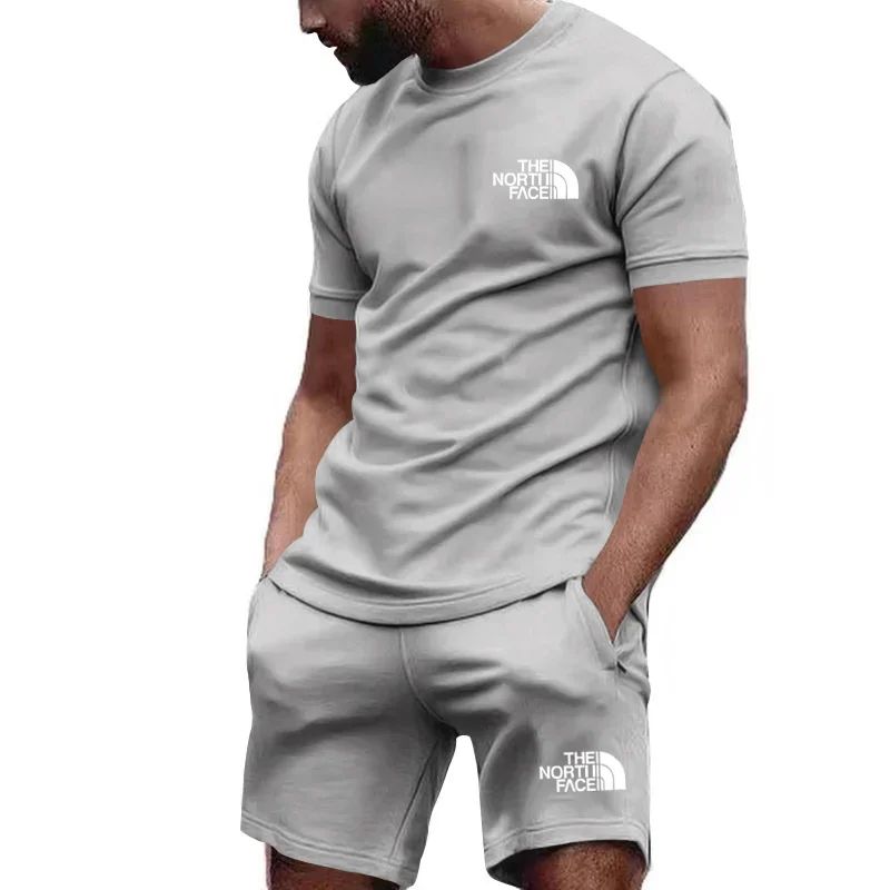 Summer MEN'S fitness fashion MEN'S casual sportswear suit quick drying sports suit short sleeve T-shirt shorts 2 piece set