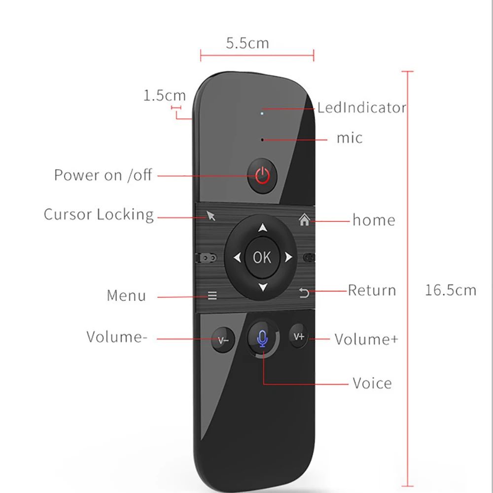 Mouse de Voz Aéreo Sem Fio 2 em 1 Teclado Mini Bluetooth 2.4G Recarregável Controle Remoto com Aprendizado IR para Smart TV Android TV Box