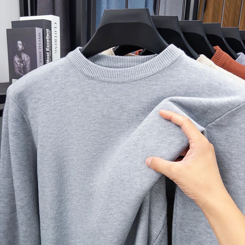 2025 New Men's Casual Sweater Round Neck Long Sleeve Knitted Sweater Diamond Pattern Fashion Versatile Top