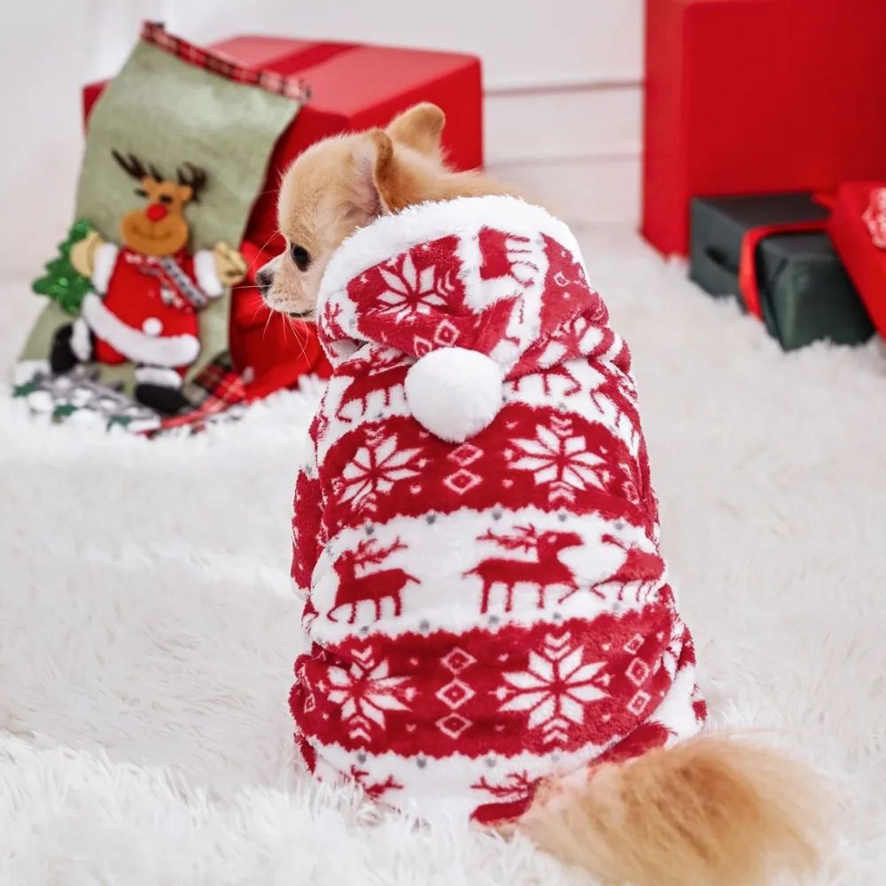 Roupas de cachorro de Natal de inverno Macacão de cachorro de pelúcia quente Pijamas para cães médios pequenos Para baixo Gatos Parkas Filhote de cachorro ???? Roupa para cães