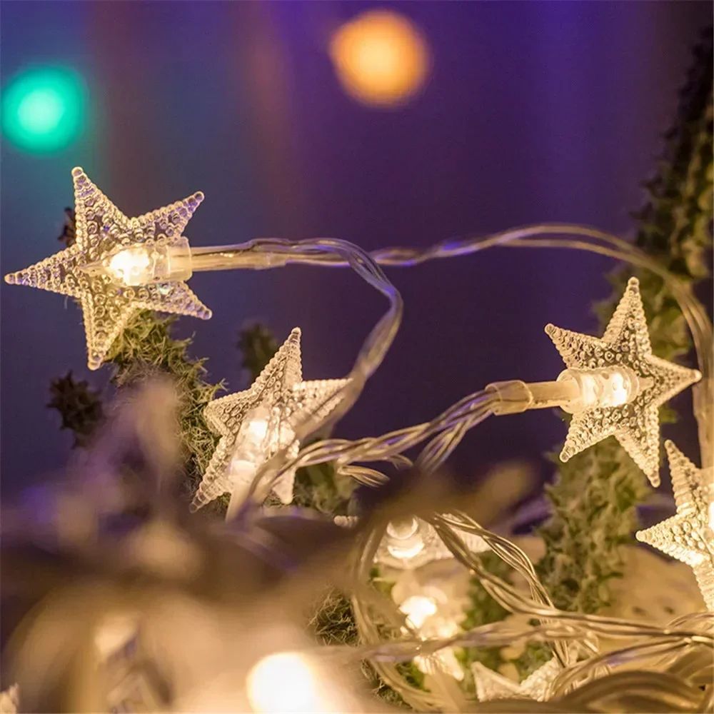 Battery Power Star Led Lights Garland Fairy String Christmas Outdoor Lamp Garden Bedroom Room Wedding Party Decoration