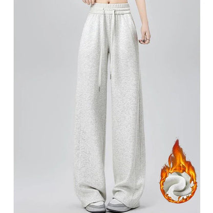 2024 Winter Girls Pants Snow Warm Solid Fleece Sweatpants Lady Korean Style Thicken Thermal High Waisted Straight Leg Trousers