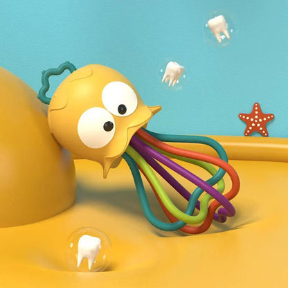 Jellyfish Grinding Gum Rocking Bell for Babies Aged 0-3 Years Old, Multifunctional Hand Grip, Water Boiling Toy Safe and Durable