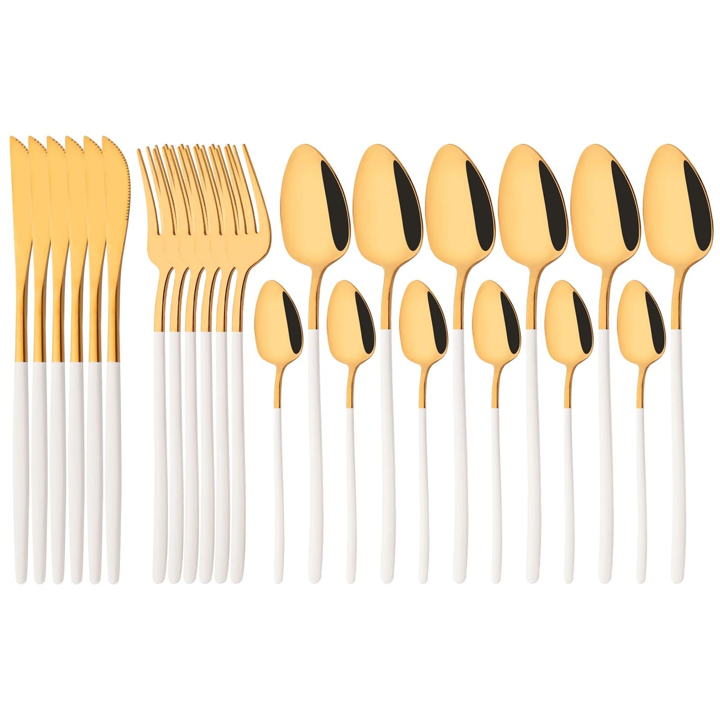 24Pcs Stainless Steel Dinnerware Set Kitchen Fork Spoon Knife Dinner Cutlery Set White Silver Western Flatware Tableware Set